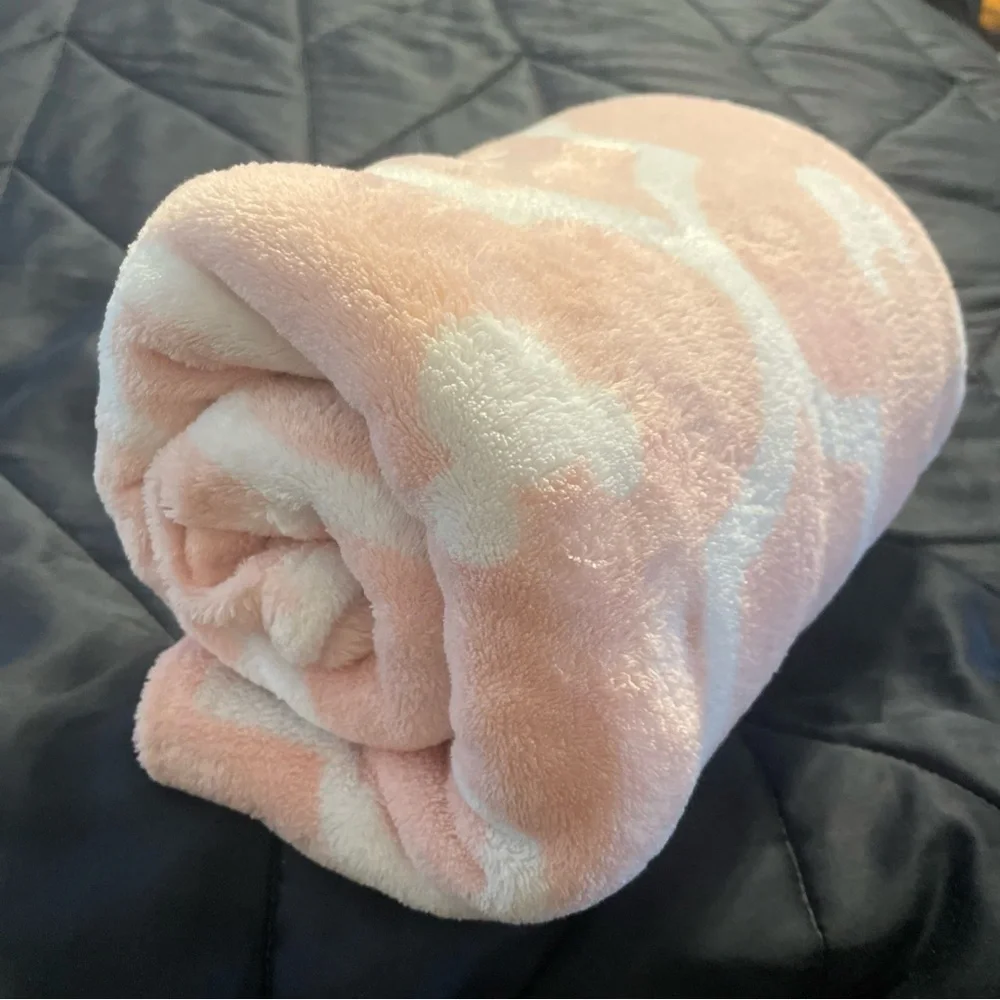 Cozy Disney Parks Blanket Pink and White Mickey Logo All Over Pattern 42x62in